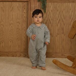 Rylee + Cru Brown Checkered Kids Romper